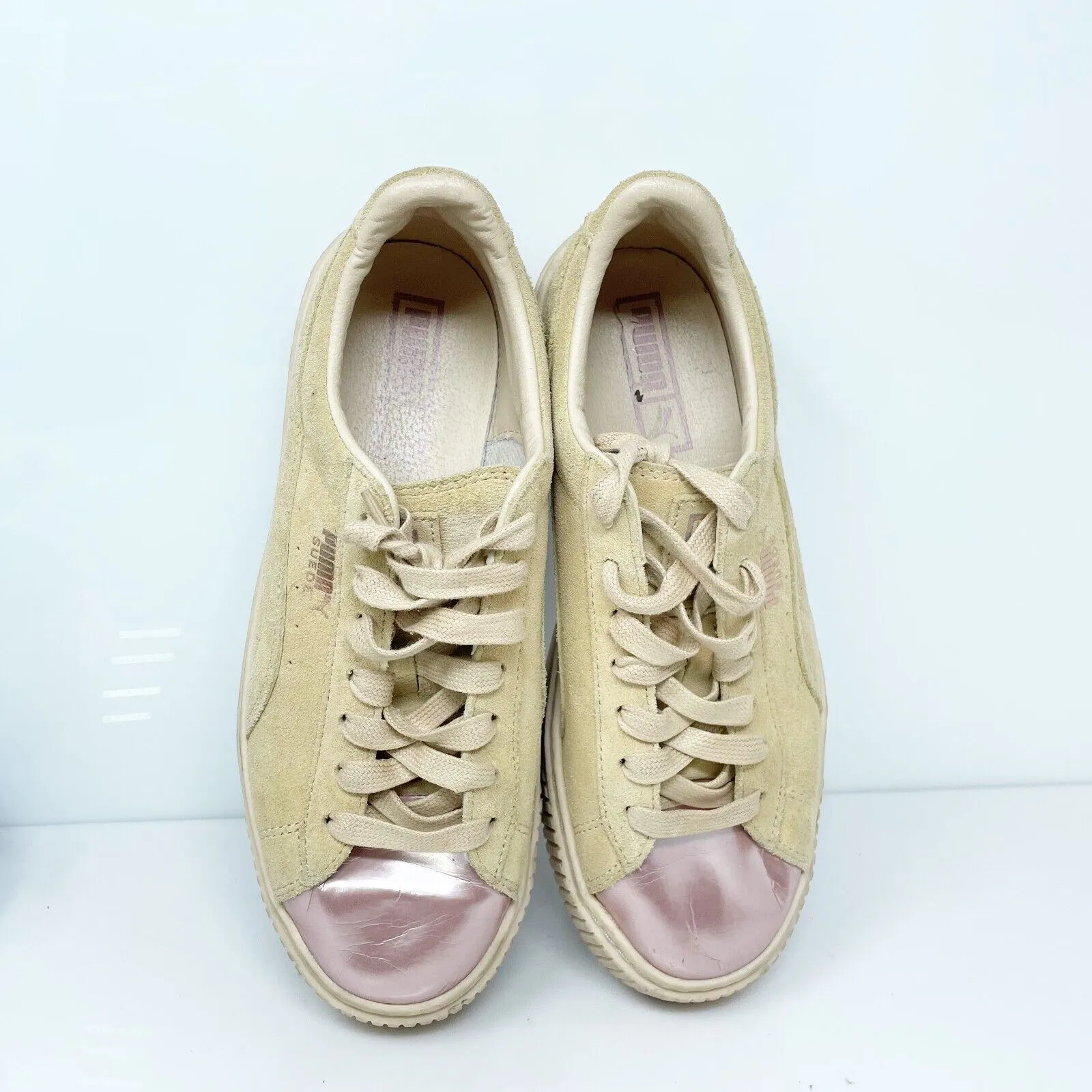 Puma Womens Suede Platform 366382 03 Beige Casual Shoes Sneakers Size 8.5