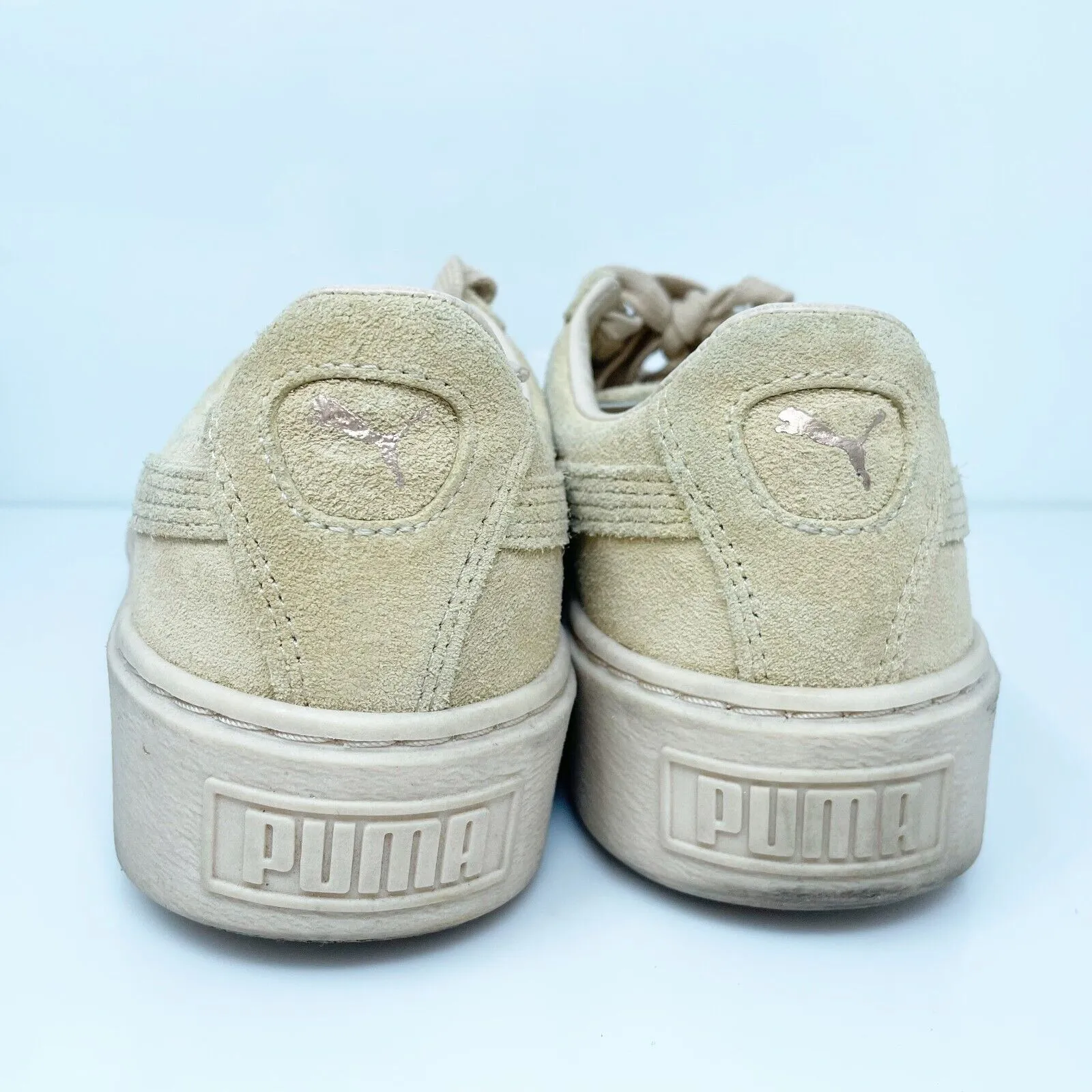 Puma Womens Suede Platform 366382 03 Beige Casual Shoes Sneakers Size 8.5