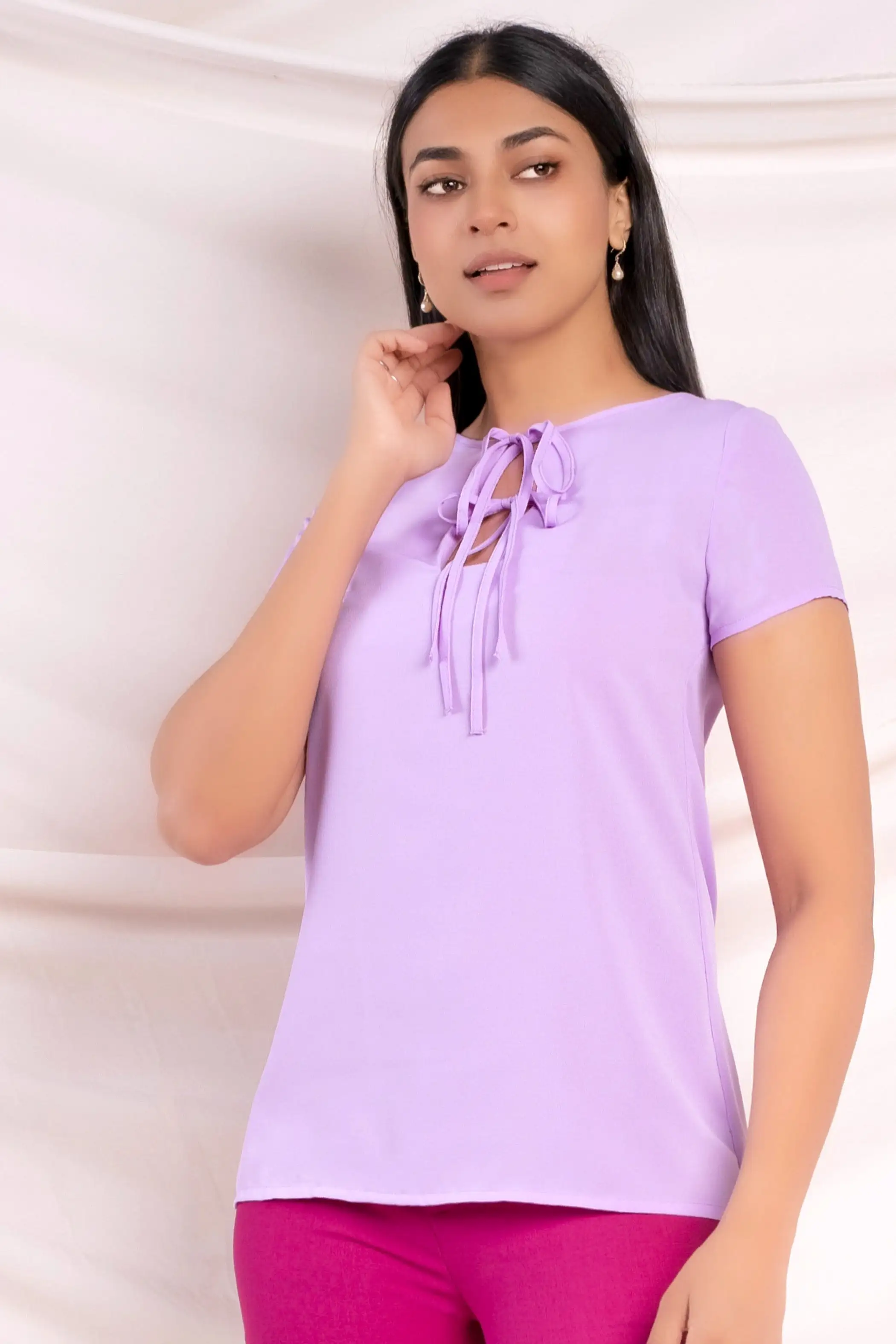 Purple Tie Detail Top