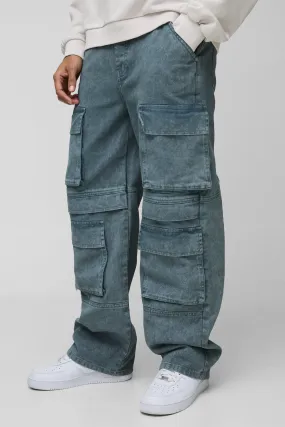 Relaxed Rigid Acid Washed Multi Pocket Cargo Denim Jeans