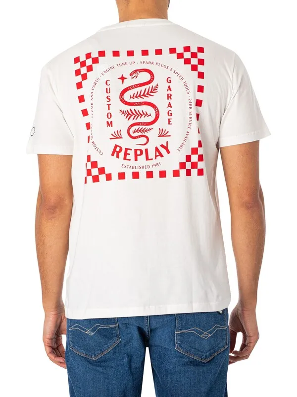 Replay Back Graphic Logo T-Shirt - White/Red