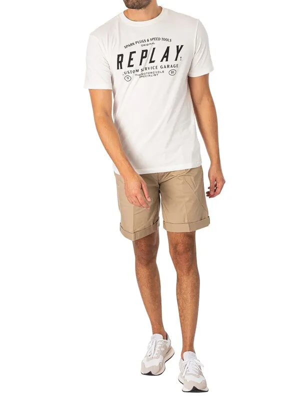 Replay Box Logo Sweat Shorts - Beige