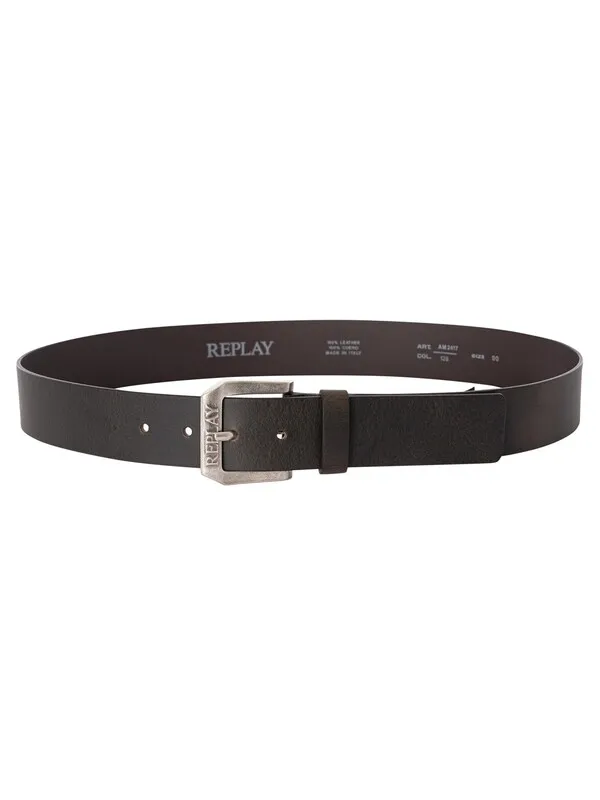 Replay Branded Leather Belt - Brown