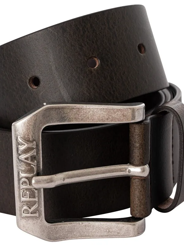 Replay Branded Leather Belt - Brown