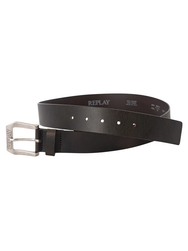 Replay Branded Leather Belt - Brown