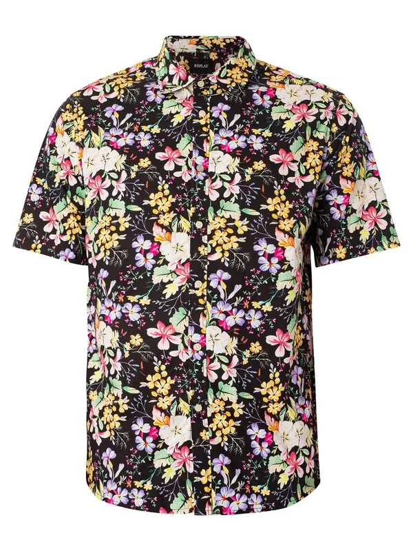 Replay Floral Short Sleeved Shirt - Navy/Multi