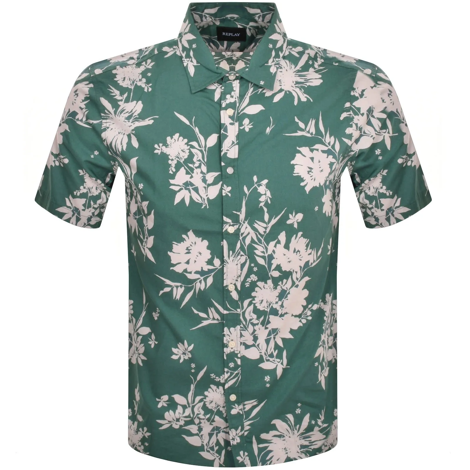 Replay Short Sleeve Floral Shirt Green