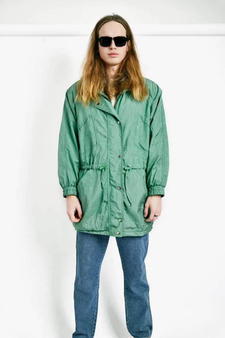 Retro 80s light parka coat green