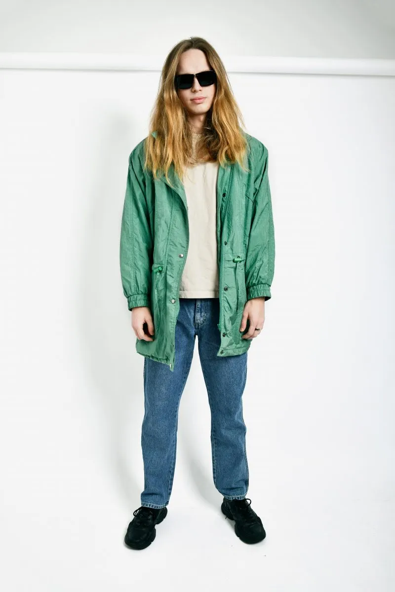 Retro 80s light parka coat green