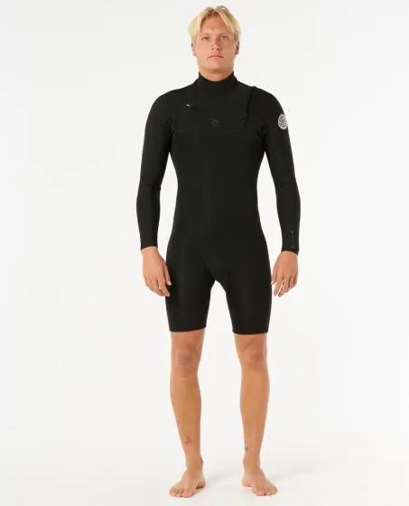 Rip Curl Dawn Patrol 2/2mm Mens Chest Zip Long Arm Shorty Wetsuit - Black