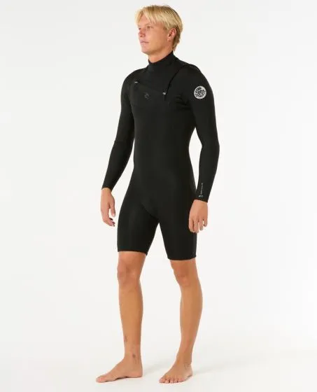 Rip Curl Dawn Patrol 2/2mm Mens Chest Zip Long Arm Shorty Wetsuit - Black