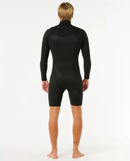 Rip Curl Dawn Patrol 2/2mm Mens Chest Zip Long Arm Shorty Wetsuit - Black