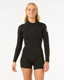 Rip Curl Dawn Patrol 2/2mm Womens Back Zip Long Sleeve Shorty - Black