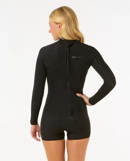 Rip Curl Dawn Patrol 2/2mm Womens Back Zip Long Sleeve Shorty - Black