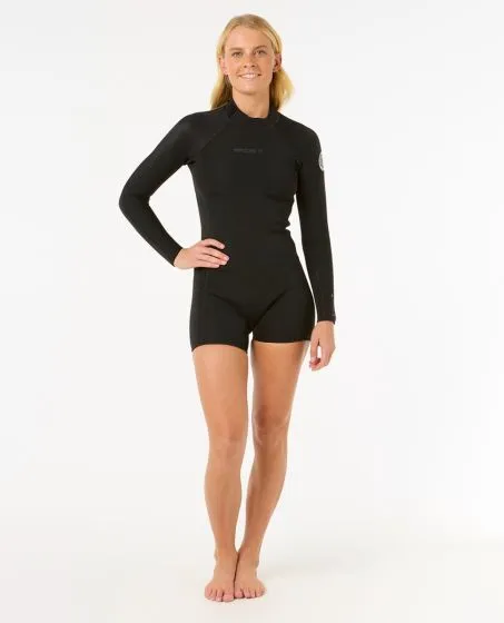 Rip Curl Dawn Patrol 2/2mm Womens Back Zip Long Sleeve Shorty - Black