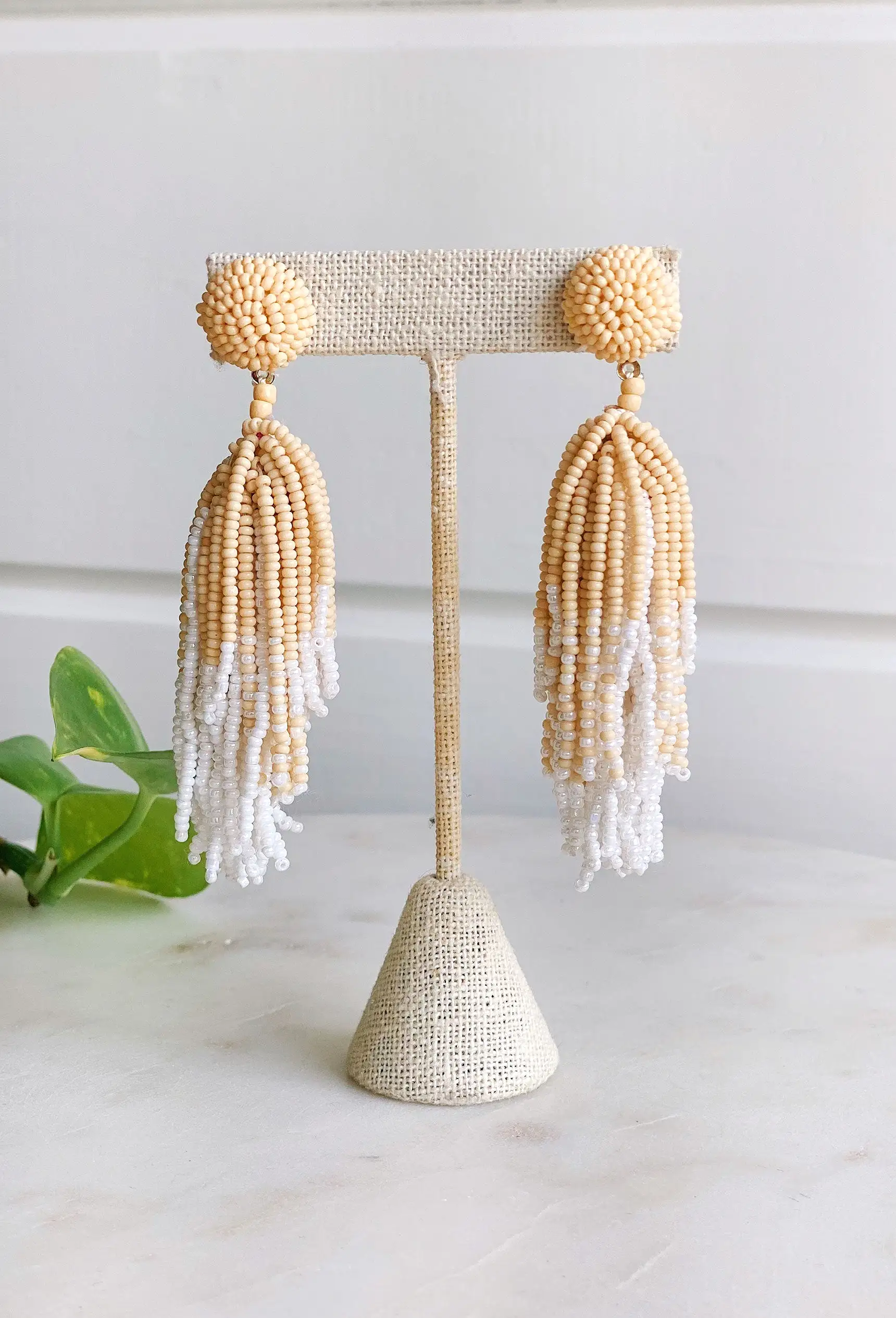 Rylee Beaded Tassel Earrings in Ivory