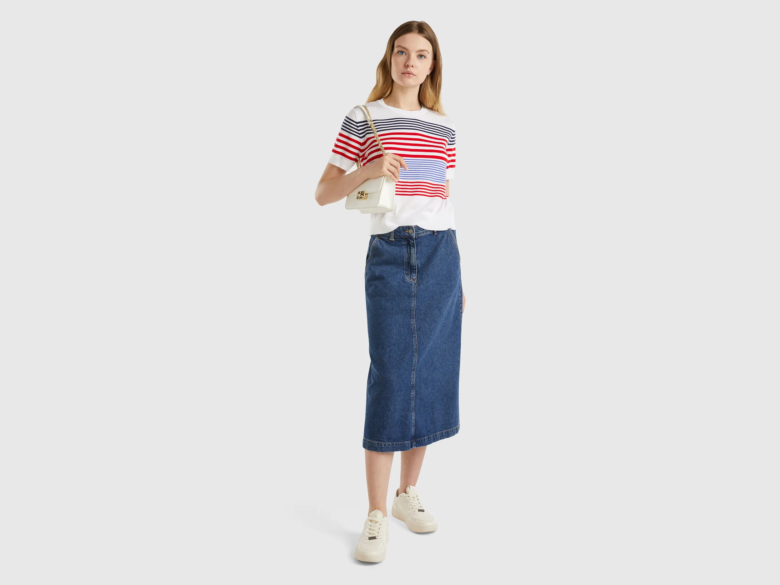 Short sleeve top with stripes - White | Benetton