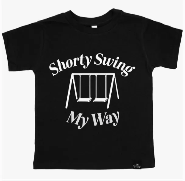 SHORTY SWING MY WAY BOY'S BASEBALL TEE | BLACK