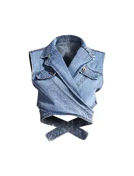 Sleeveless Wrap Short Denim Vest Top