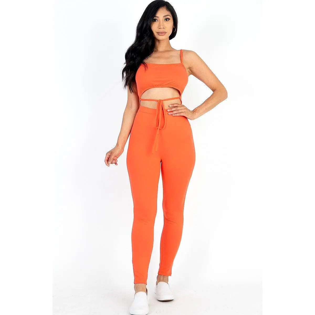 Solid Tie Front Cut Out Jumpsuit