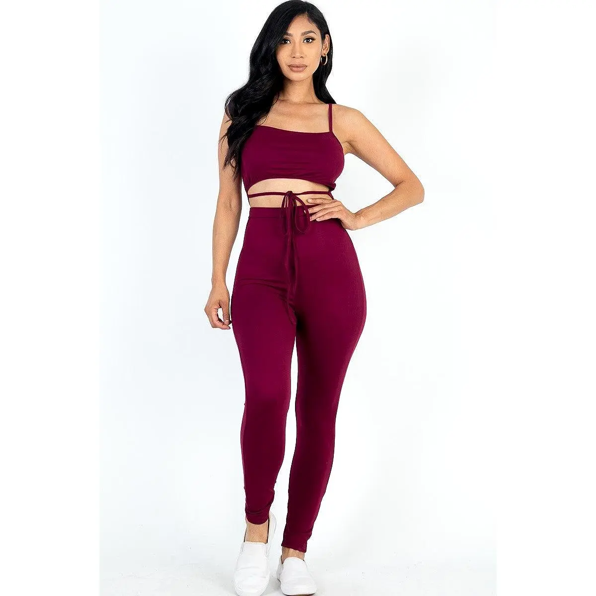 Solid Tie Front Cut Out Jumpsuit