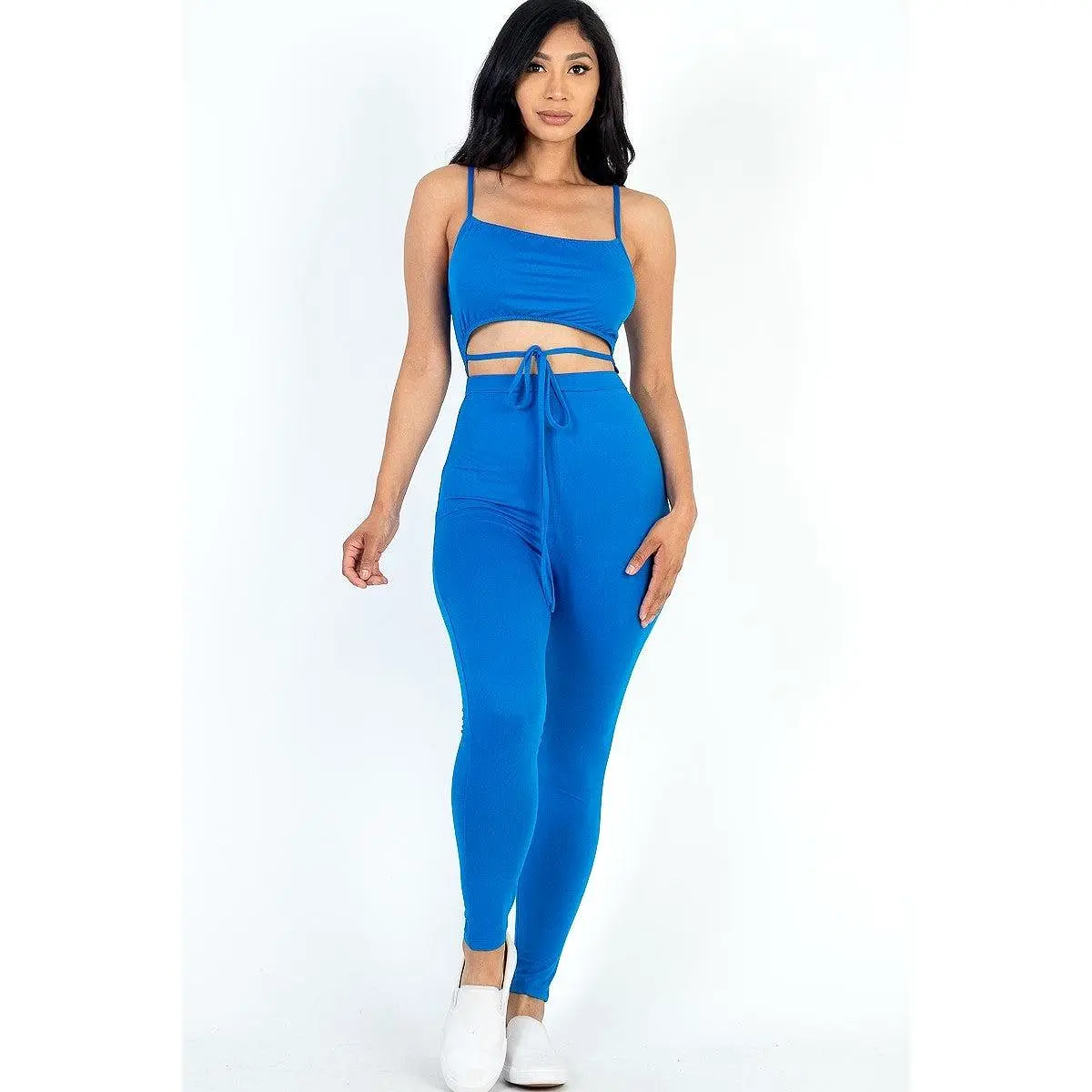 Solid Tie Front Cut Out Jumpsuit