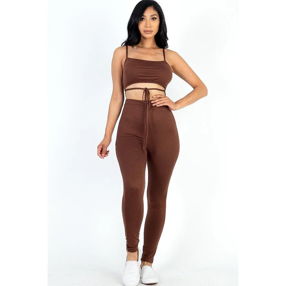 Solid Tie Front Cut Out Jumpsuit