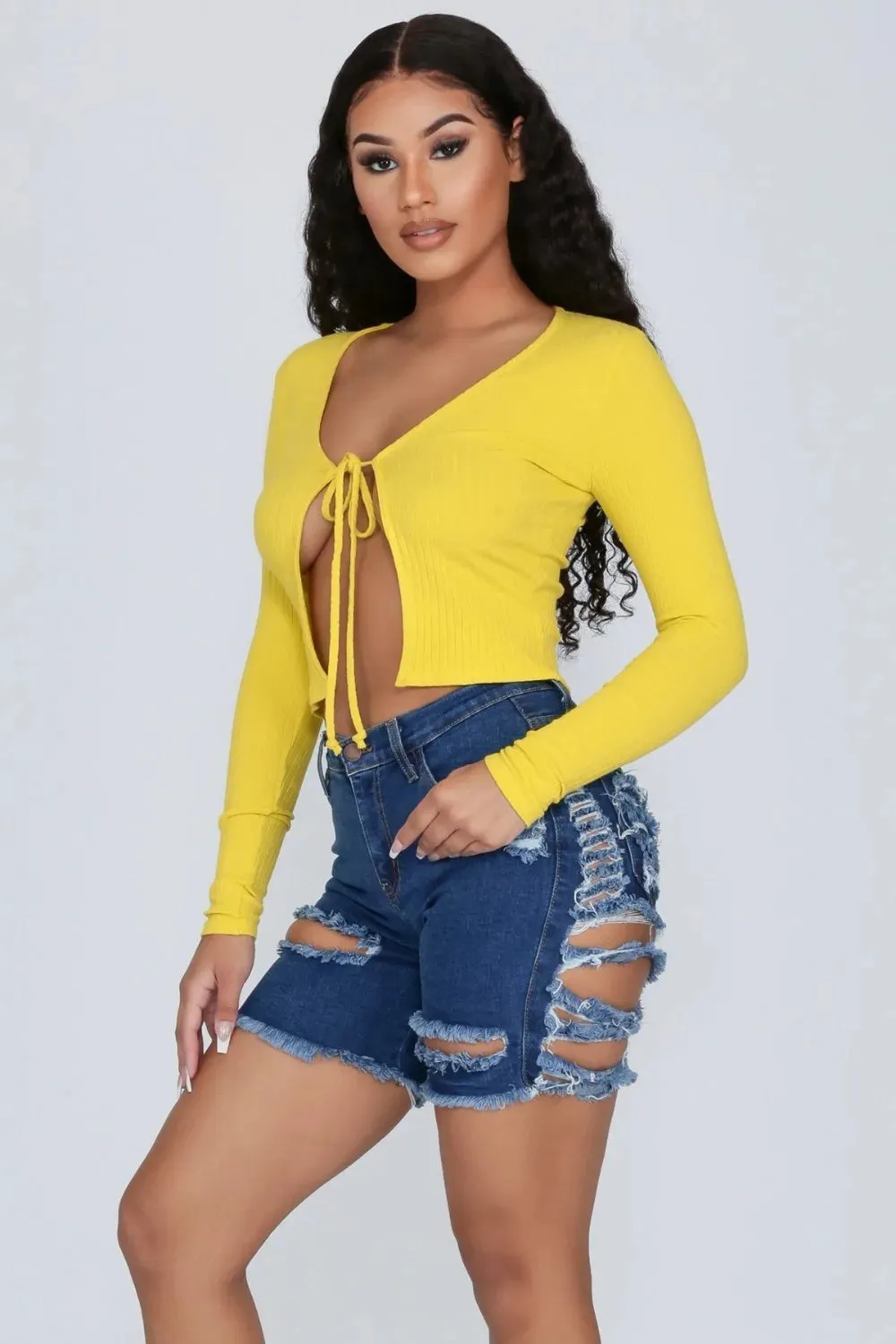 Summer Ripped Sexy Solid Pattern High Waist Denim Shorts for Women