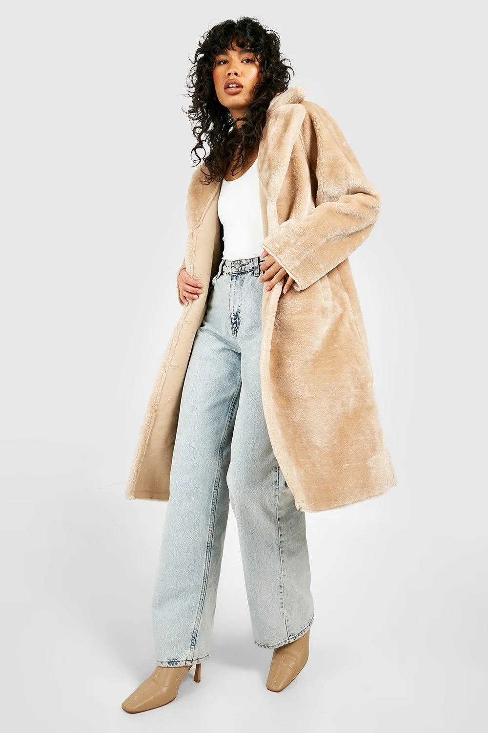 Textured Bonded Faux Fur Coat