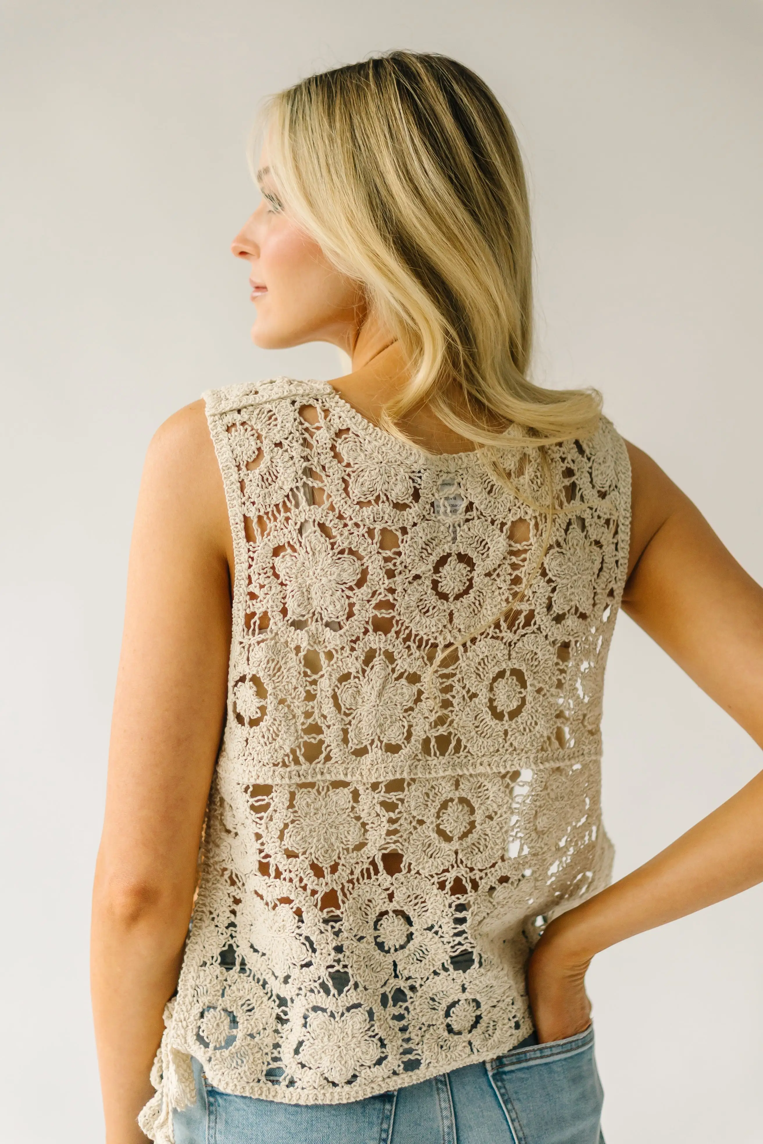 The Benham Crochet Vest in Natural