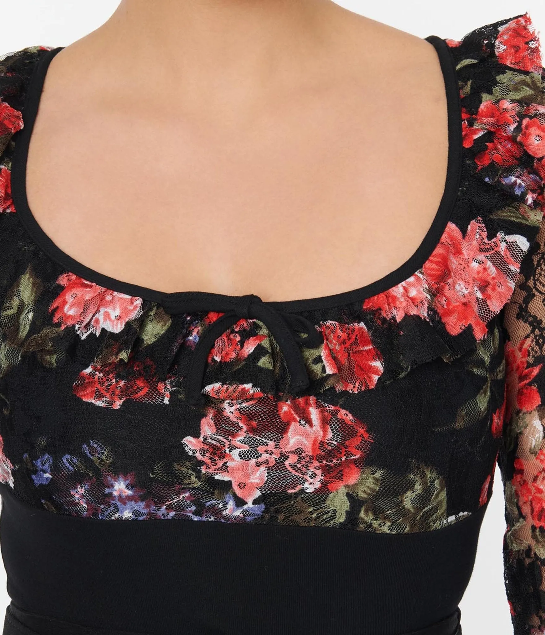 Unique Vintage Black Floral Lace Knit Blouse