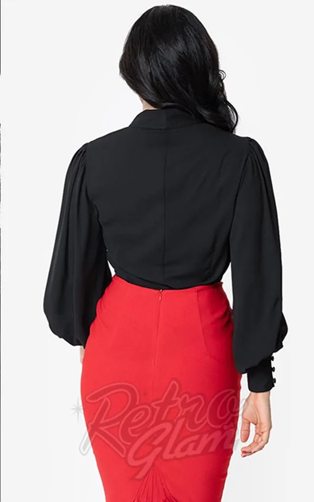 Unique Vintage Neck Tie Gwen Blouse in Black - M left only