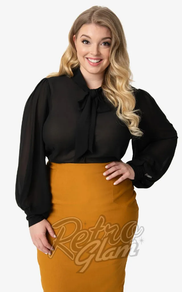 Unique Vintage Neck Tie Gwen Blouse in Black - M left only