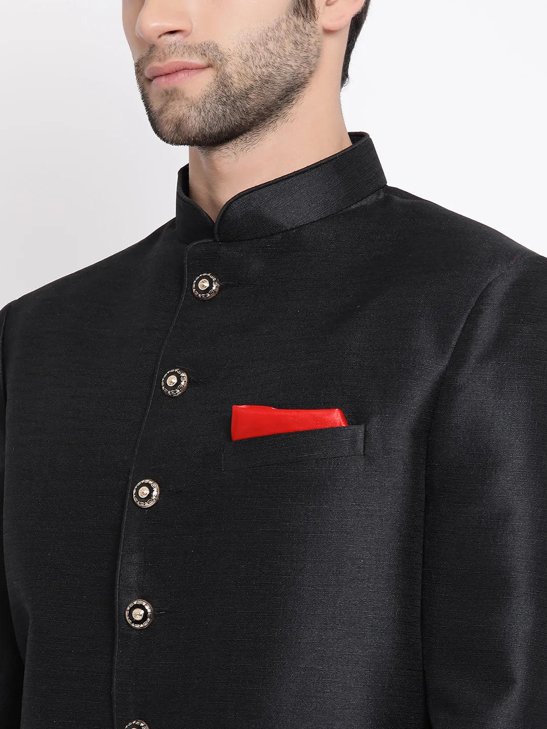 Vastramay Men's Black Silk Blend Jodhpuri