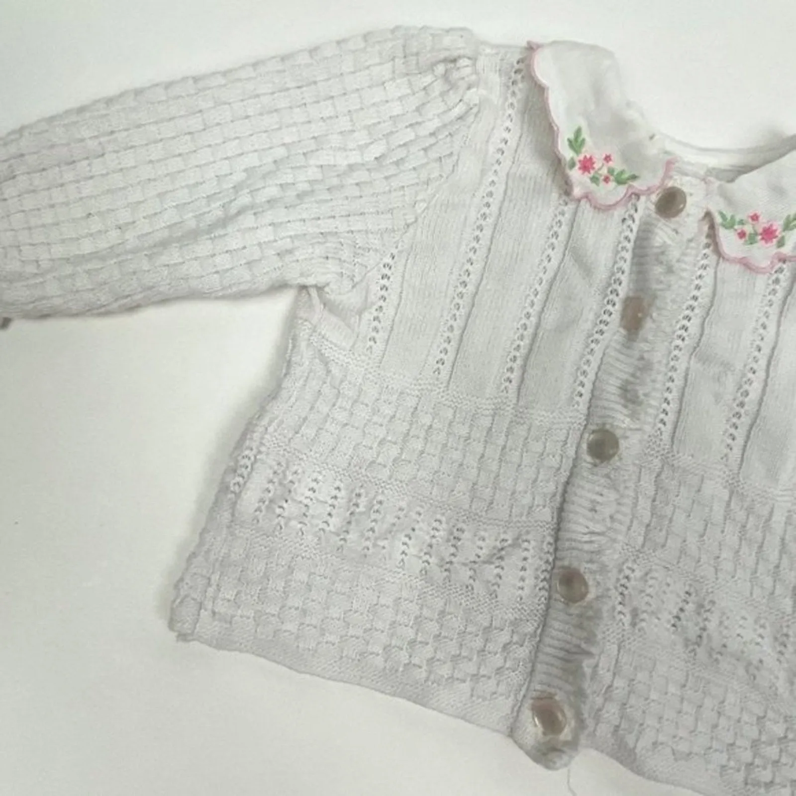 Vintage Girls White Cardigan Sweater 3-6 Months