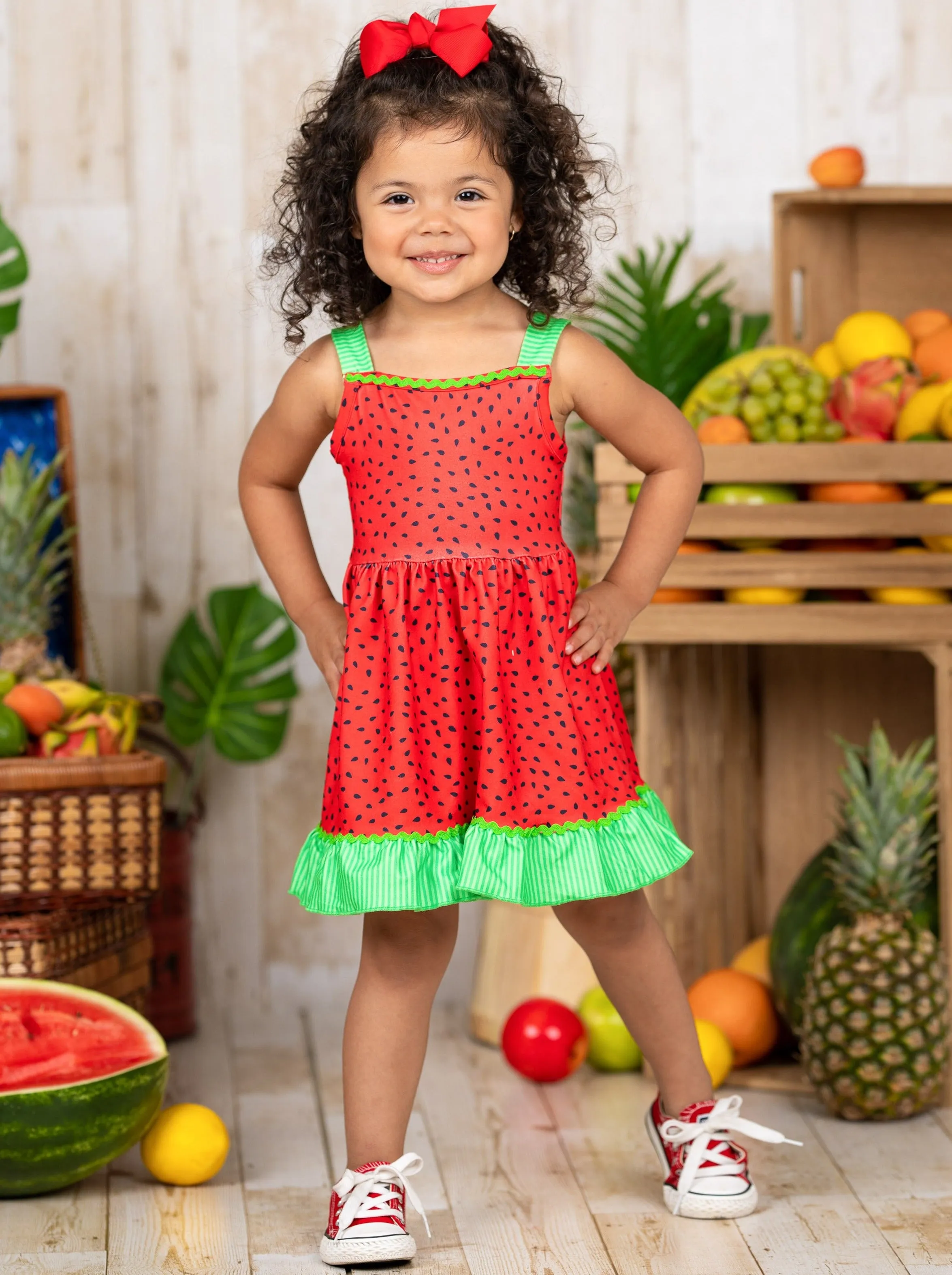 Watermelon Delight Ruffle Hem Dress