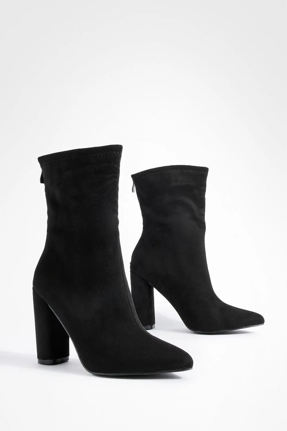 Wide Width Faux Suede Block Heel Sock Boots