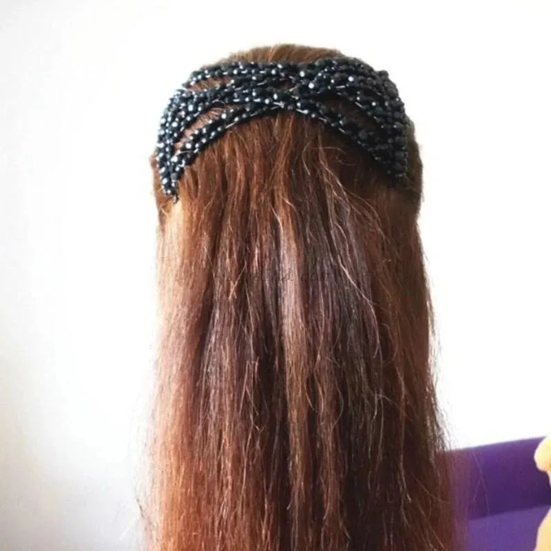 Women Twist Rhombus Beaded Magic Hair Side Combs Jewelry Stretchable Styling Double Clips Hairpins Ponytail Bun Maker