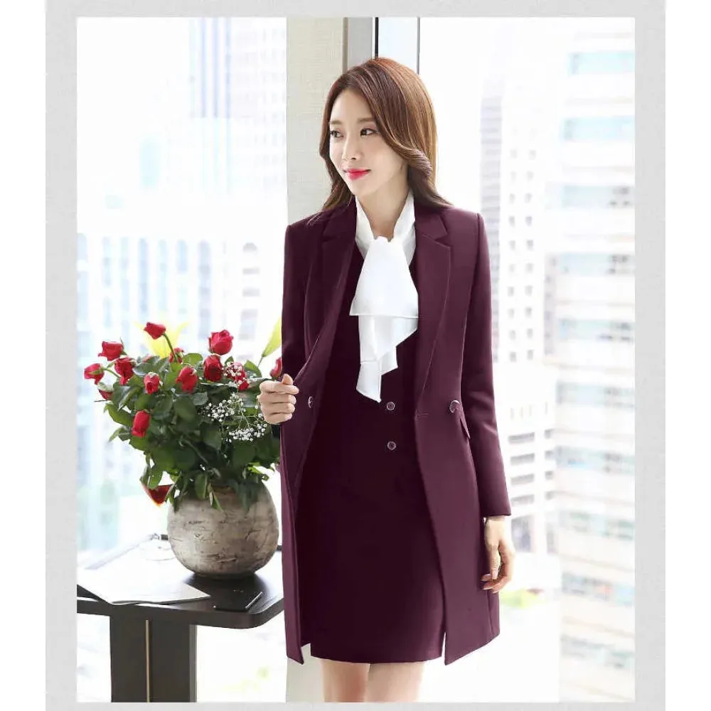 Women's Formal Notched Collar Blazer Mid Waist Skirt Business Two Piece Suit