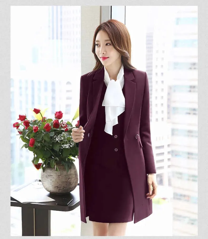 Women's Formal Notched Collar Blazer Mid Waist Skirt Business Two Piece Suit