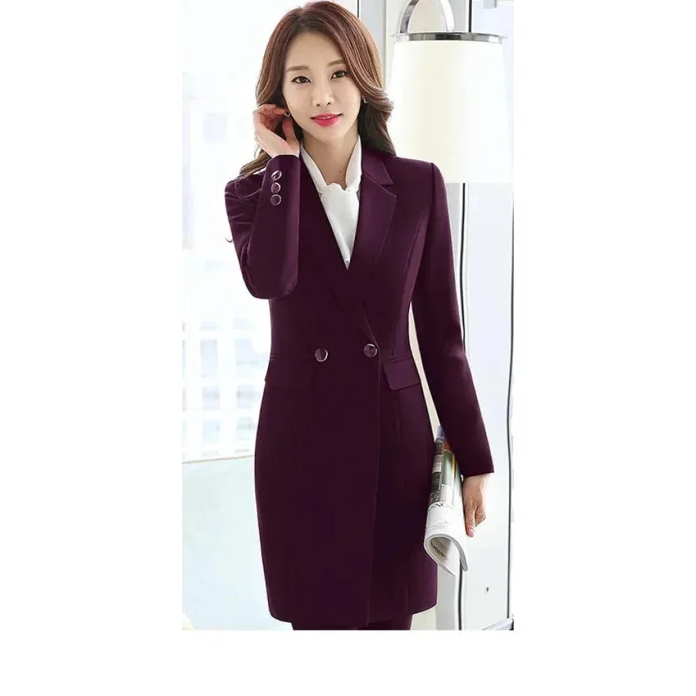 Women's Formal Notched Collar Blazer Mid Waist Skirt Business Two Piece Suit