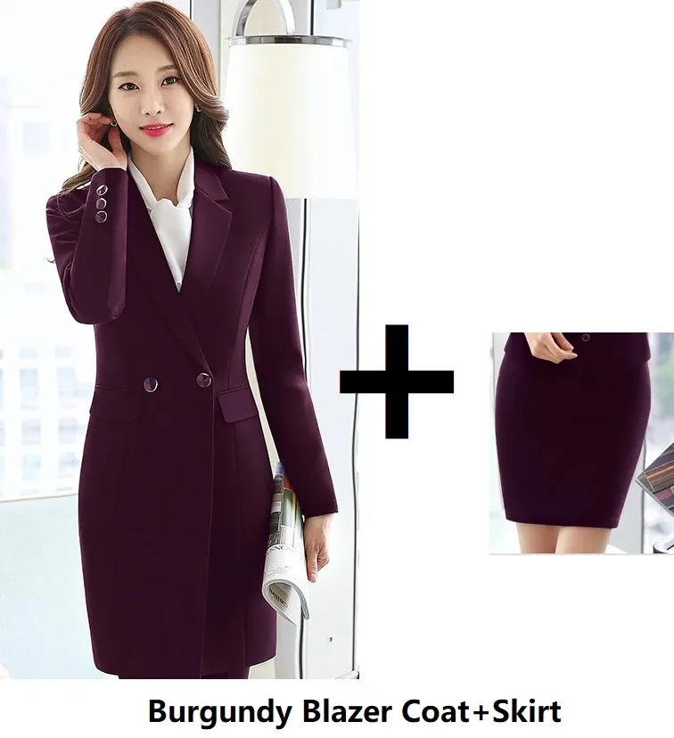 Women's Formal Notched Collar Blazer Mid Waist Skirt Business Two Piece Suit