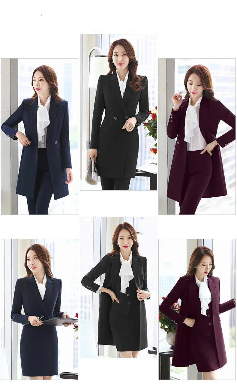 Women's Formal Notched Collar Blazer Mid Waist Skirt Business Two Piece Suit