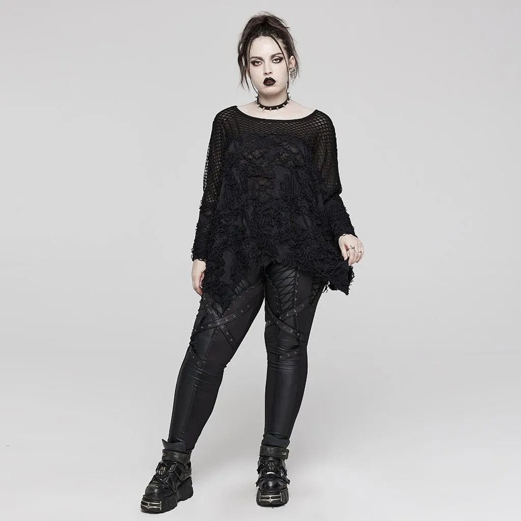 Women's Plus Size Gothic Irregular Ripped Mesh Splice Shirt