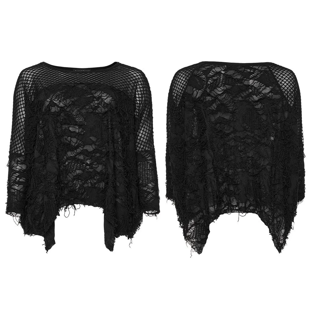 Women's Plus Size Gothic Irregular Ripped Mesh Splice Shirt