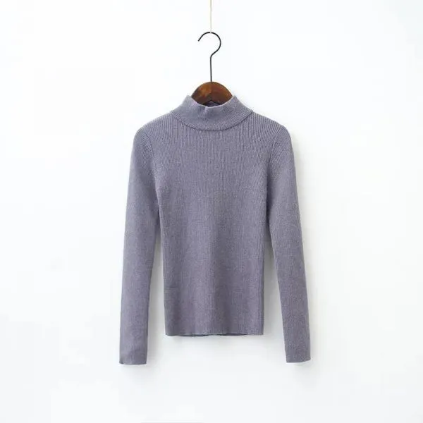 Women's pullover with ribbed collar and long sleeves