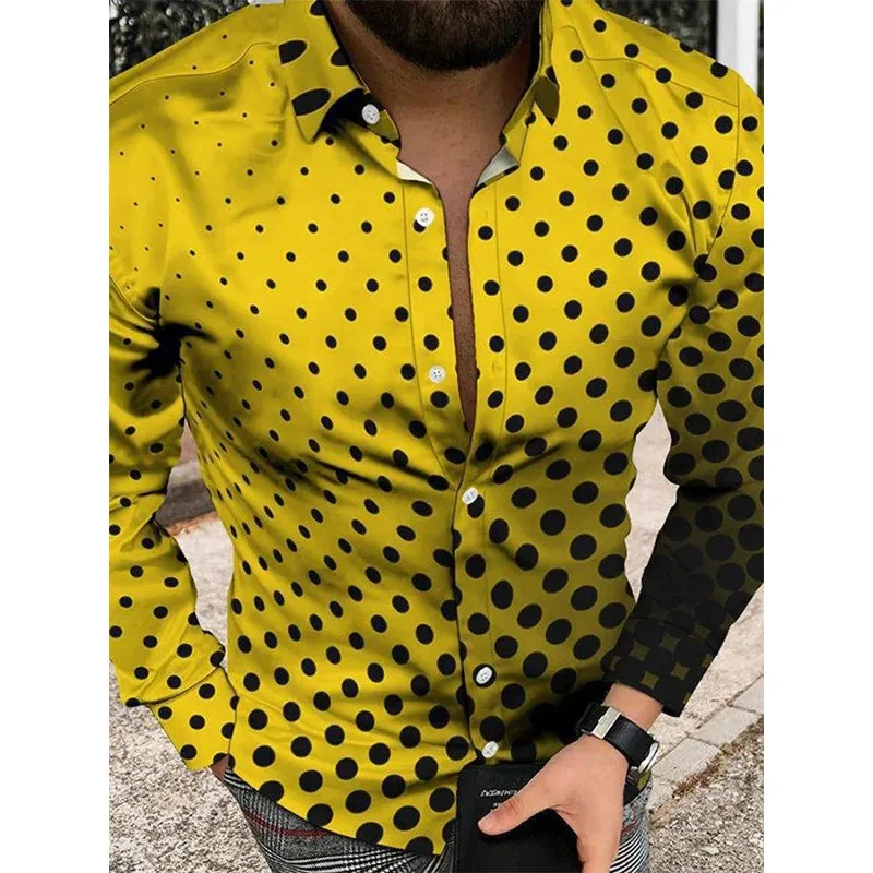Xituodai Spring Autumn Polo-neck Neck Polka Dot Printing Blouse Male Long Sleeve Casual Bottoming Blouse Hombre Harajuku Y2K Car